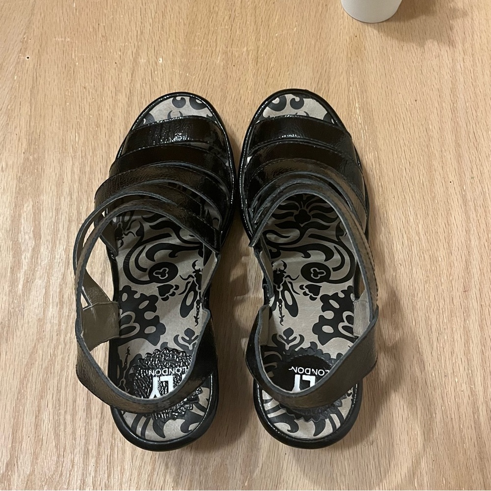 Fly London Woze Patent Leather Multi-Strap Heeled Sandals in Black - Picture 6 of 9